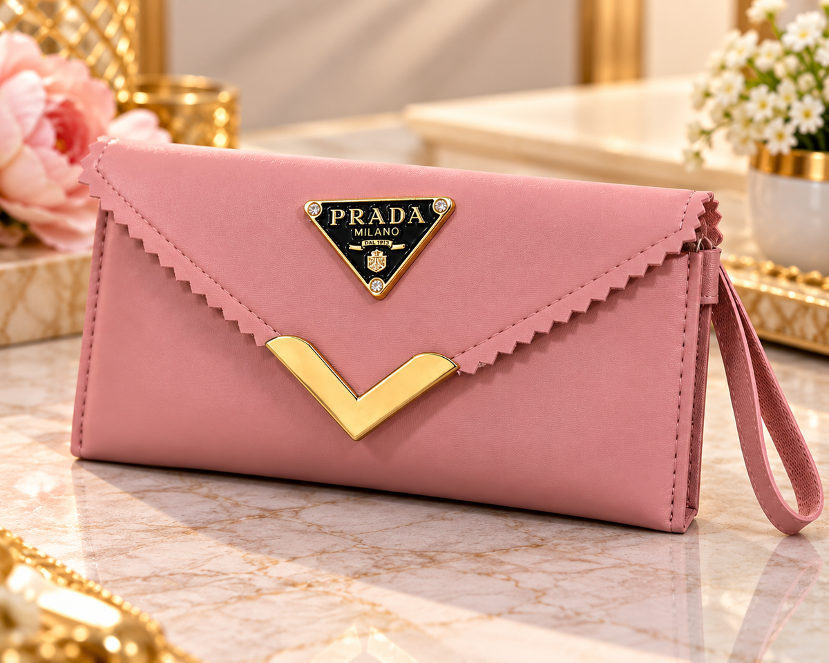 Women’s Pink Envelope Clutch Bag with Gold Clasp & Wrist Strap | Stylish Party Purse