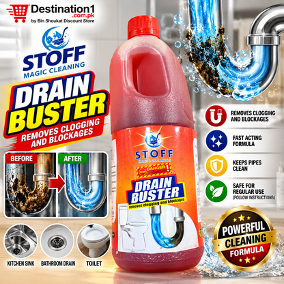 STOFF Drain Buster Drain Cleaner – Powerful Clog & Blockage Remover for Kitchen Sink, Bathroom & Toilet