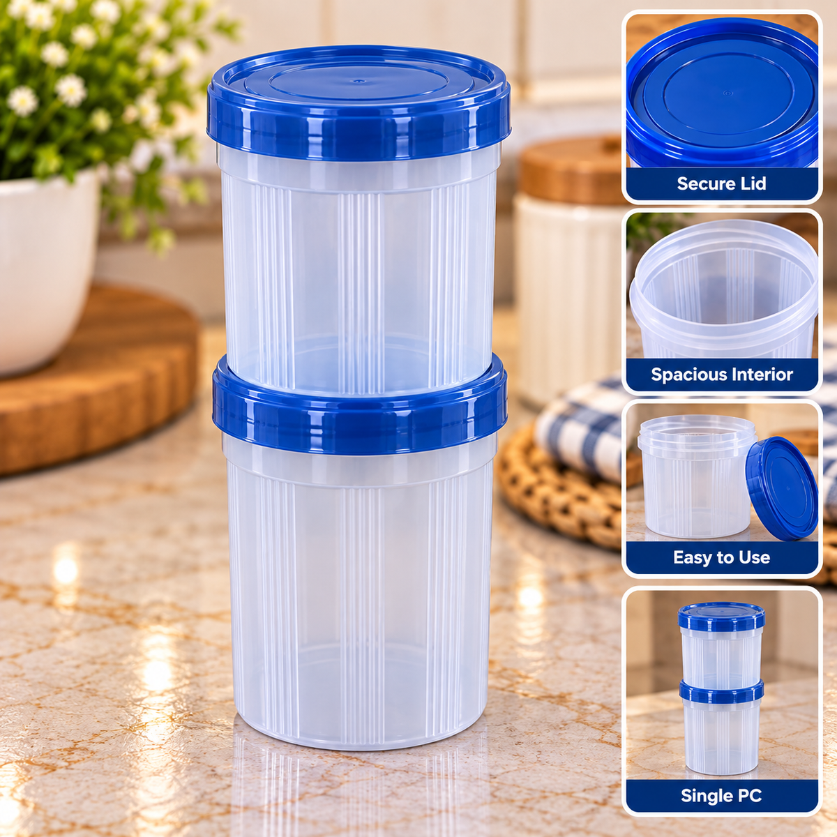 Premium Plastic Storage Containers with Airtight Lids – Pack of 3 | Kitchen & Home Storage