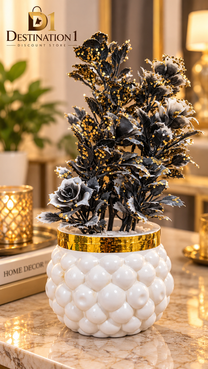 Artificial Decorative Plant | Gold Sequin Leaves & Textured Pot