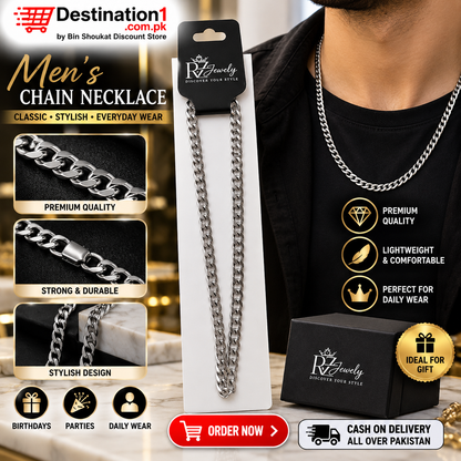Men’s Stainless Steel Chain Necklace – Classic Stylish Curb Chain for Men | Destination1