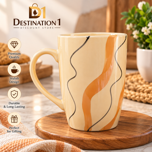 Premium Ceramic Mug with Wavy Pattern | Stylish Tea & Coffee Cup for Home & Office