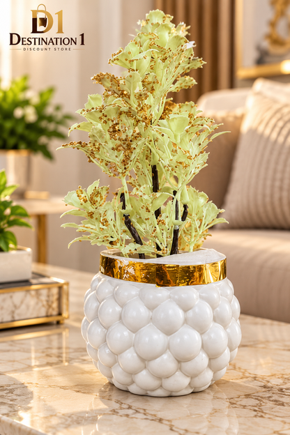 Artificial Decorative Plant | Gold Sequin Leaves & Textured Pot