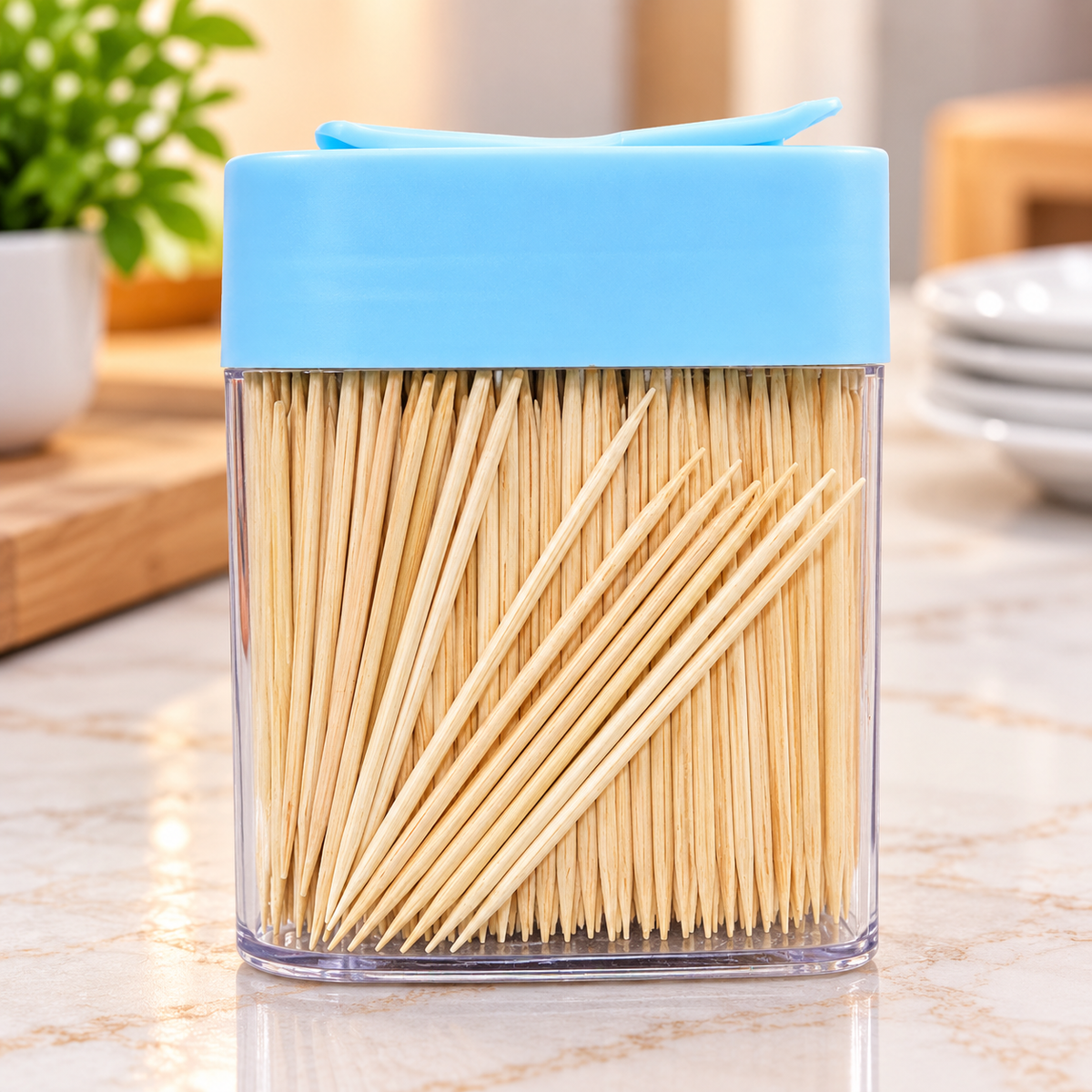 Wooden Toothpicks 1 Pack – Hygienic Toothpick Holder Box for Home, Kitchen & Dining