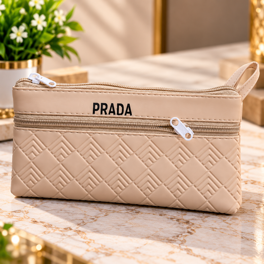 Double Zipper Cosmetic Pouch | Portable Utility Organizer Bag