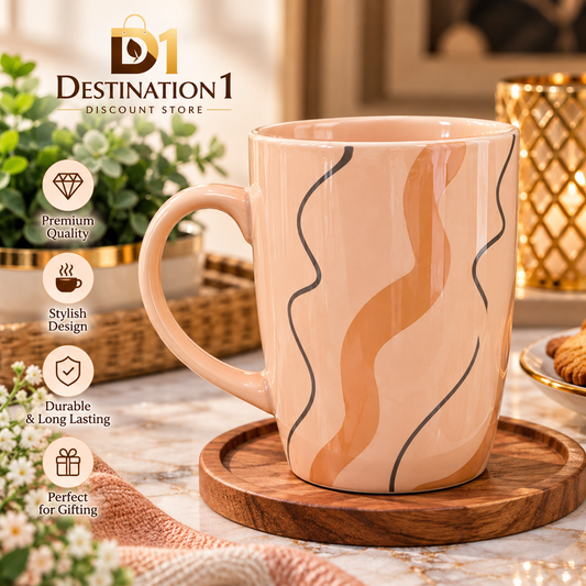 Premium Ceramic Mug with Wavy Pattern | Stylish Tea & Coffee Cup for Home & Office