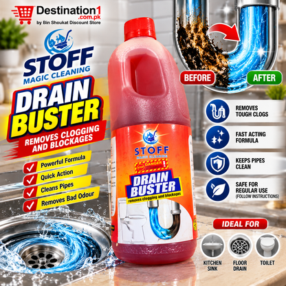 STOFF Drain Buster Drain Cleaner – Powerful Clog & Blockage Remover for Kitchen Sink, Bathroom & Toilet