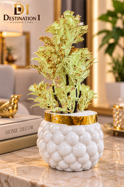 Artificial Decorative Plant | Gold Sequin Leaves & Textured Pot