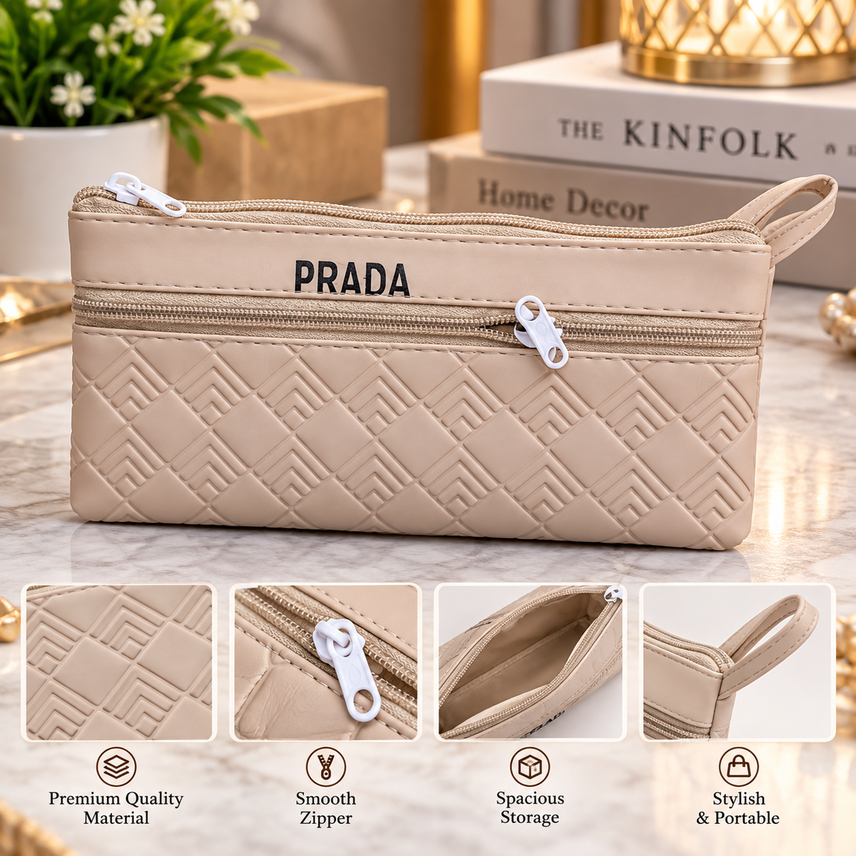 Double Zipper Cosmetic Pouch | Portable Utility Organizer Bag