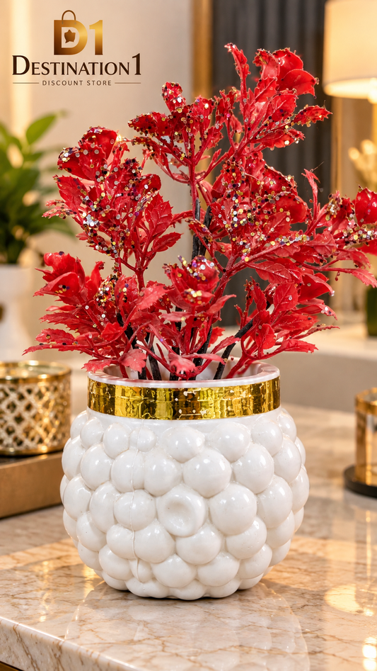 Artificial Decorative Plant | Gold Sequin Leaves & Textured Pot