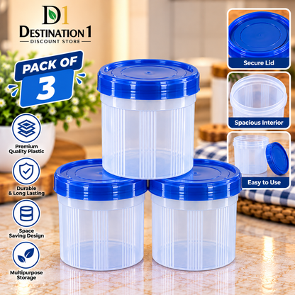 Premium Plastic Storage Containers with Airtight Lids – Pack of 3 | Kitchen & Home Storage