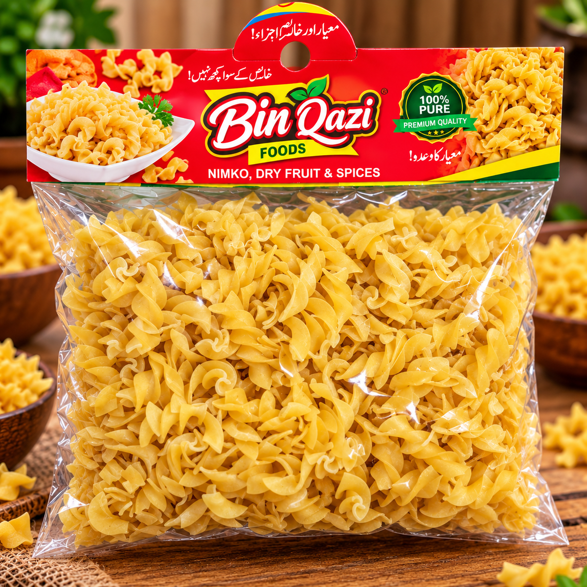 Bin Qazi Foods Golden Twisted Pasta Snack – Crispy Namkeen
