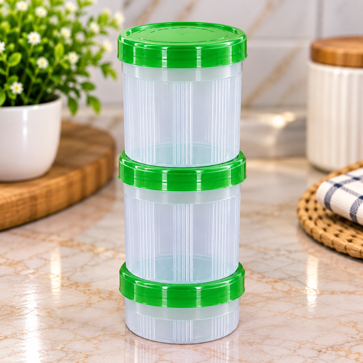 Premium Plastic Storage Containers with Airtight Lids – Pack of 3 | Kitchen & Home Storage