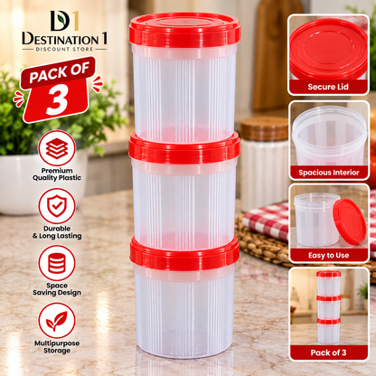 Premium Plastic Storage Containers with Airtight Lids – Pack of 3 | Kitchen & Home Storage