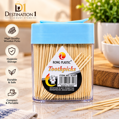 Wooden Toothpicks 1 Pack – Hygienic Toothpick Holder Box for Home, Kitchen & Dining