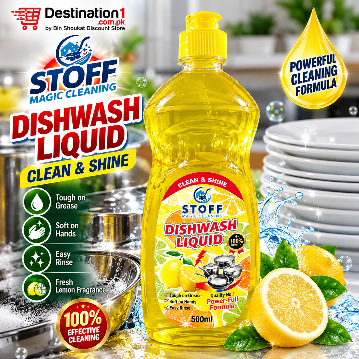 Stoff Dishwash Liquid 500ml – Clean & Shine Power-Full Formula