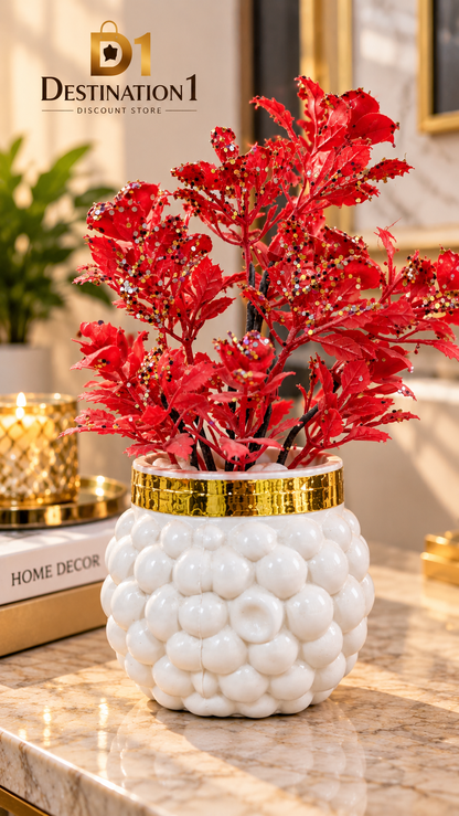 Artificial Decorative Plant | Gold Sequin Leaves & Textured Pot