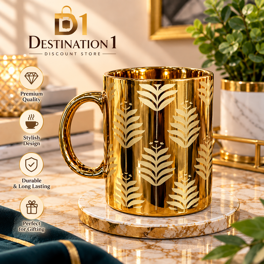 Gold Ceramic Mug with Leaf Design | Premium Tea & Coffee Cup