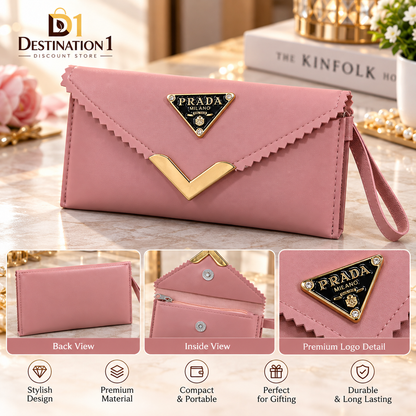 Women’s Pink Envelope Clutch Bag with Gold Clasp & Wrist Strap | Stylish Party Purse